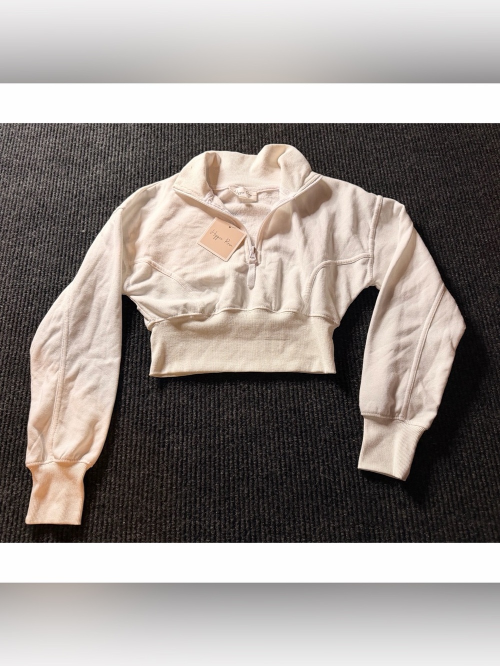 Hippie Rose White Cropped Quarter Zip Fleece Sweatshirt XS NWT